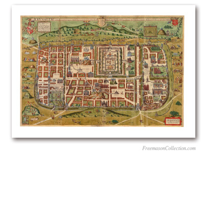 Imaginary Map of Jerusalem. Christiaan van Adrichem, 1584. Jerusalem and the Temple idealized. Masonic Art