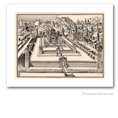 The Temple of Jerusalem on 4 levels. Matthew Merian, 1695. The Temple construit par Solomon. Masonic Art
