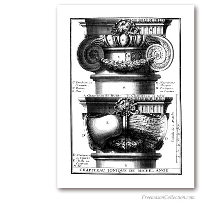 Michelangelo Capitals. Augustin Charles D'Aviler, 1691. Ionic Capital. Masonic Art