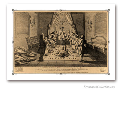 Assemblée des Francs-Masons pour la Réception d'un Maître. cercueil. Leonard Gabanon. Louis Travenol. XVIIIth Century France. Column. Masonic Art