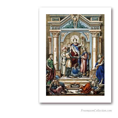 Masonry brings back peace among men. Siglo XIX. Colored lithography. Masonic Art