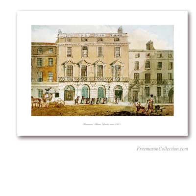 Freemason's Tavern in London. J. Nixon. Circa 1800. A splendid watercolor. Masonic Art