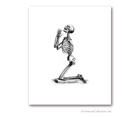 The Praying Skeleton. Siglo XIX. Memento mori... Masonic Art